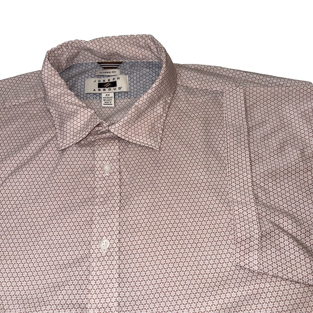 Joseph Abboud Short Sleeve Shirt 2XL XXL Men's Red Geometric Flower Oxford